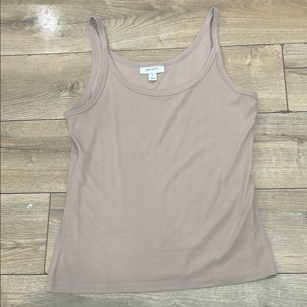 Tan Fitted Tank Top with Cream Accents